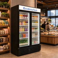 Congélateur vertical à grande capacité, refroidissement par air ventilé, porte en verre, stockage pour supermarché