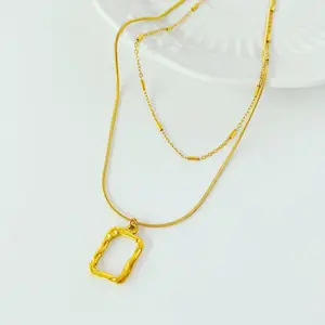 Fashion Titanium Steel Necklace Gold Plated Stainless Steel Drip Oil Heart Necklace Jewelry For Women Girls