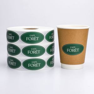 Autocollants adhésifs personnalisés en forme ovale, écologiques, réutilisables, imperméables, en rouleau, pour gobelets à café, emballages de marques de cafés - Product Image 1