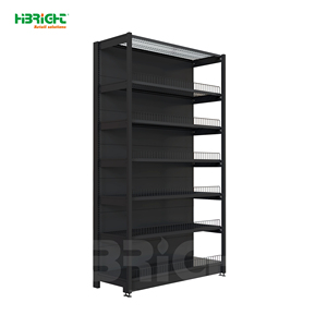 <b>Wood</b> Grain Supermarket Shelf 4 Tier Retail Display Rack Freestanding Grocery Store <b>Shelving</b> - Product Image 3