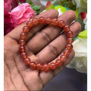 Orange Jade <b>Bracelet</b>: Round Gemstone Beads, Stretch <b>Bracelet</b> Unisex Classic Style Certified Anniversary Gift - Product Image 2