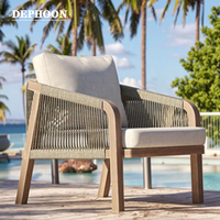 Ensemble de salon de jardin Dephoon RU-10s, mobilier d'extérieur de luxe, banc de jardin d'hôtel, patio, bois de teck moderne, tressage de corde, 2 places, villa, resort