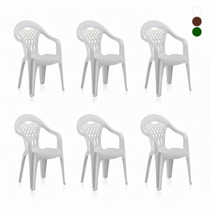 Set di 6 Sedie Cancun in Plastica Riciclata, Impilabili per Giardino e Catering - Bianche - Product Image 1
