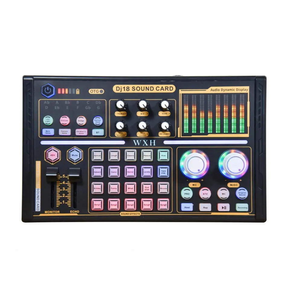 DJ18 external podcast sound card gaming microphone recording monitor with usb xlr 48V interface studio audio sound card mixer