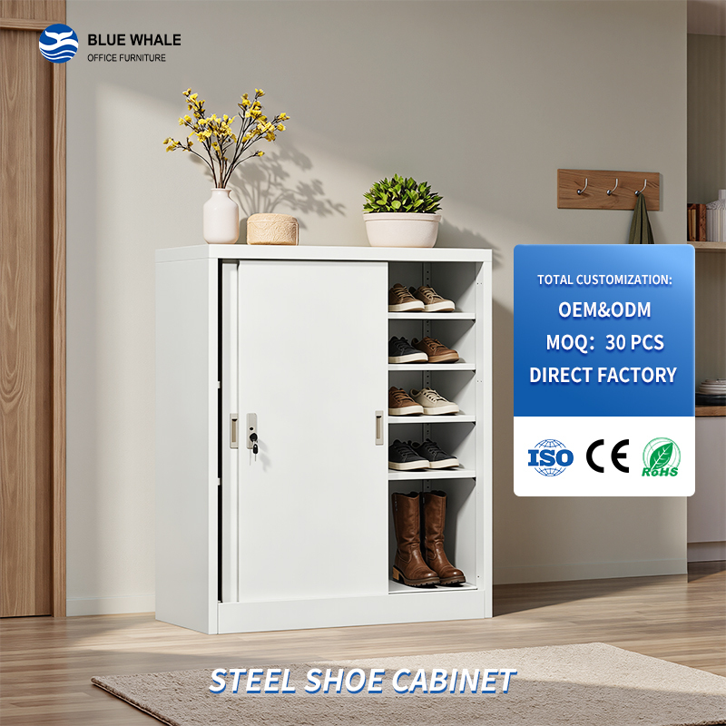 Meuble à chaussures en acier avec porte coulissante