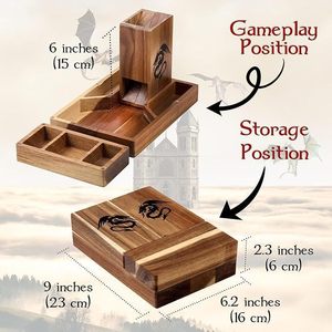 Boîte de rangement pour dés en bois, 9x6,2x2,3 pouces, multi-compartiments, durable, pour jeux de table - Product Image 1