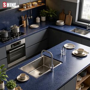 Laje de Quartzo Engenheirado Azul Diamante de Qualidade Estável para Projetos de Reforma de Apartamentos e Escritórios - Product Image 2