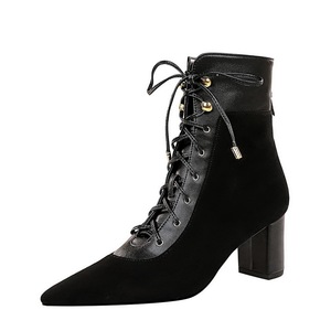 1988-8 BIGTREE delle donne della Pelle Scamosciata scarpe scarpe Sexy del locale notturno Nero stivali in pizzo-up sono popolari Breve stivali punta per le scarpe da donna - Product Image 1