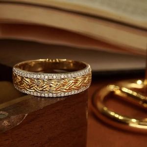 Xinfly Vintage Quality Engagement Wedding Anniversary 0.18ct Round Brilliant Cut Love Celtic Knot Band <b>Men</b> 18k Yellow Gold <b>Rings</b> - Product Image 4