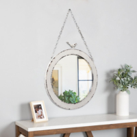 Miroirs muraux décoratifs bon marché faits à la main pour mariage avec cadre en bois Miroir mural rond suspendu pour oiseau en bois avec chaîne
