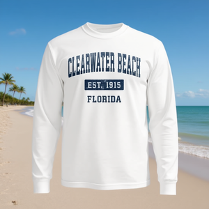 Camiseta de manga larga Clearwater Beach Florida Vintage Sports Navy establecida en 1915 - Product Image 3