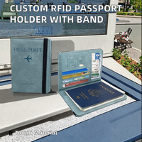 Porte-passeport à deux volets en cuir PU personnalisé Bande élastique bloquant RFID Logo personnalisé Style d'affaires en cuir véritable personnalisé
