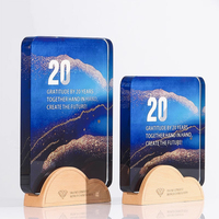 Plaque en verre cristal avec impression couleur sur base en bois, récompenses de bureau personnalisées, certificat, décoration, souvenir d'entreprise, cadeau