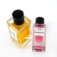 Flacon de parfum en verre premium 30ml 50ml 100ml, atomiseur carré avec sérigraphie, MOQ 100 pièces, bouchon en plastique