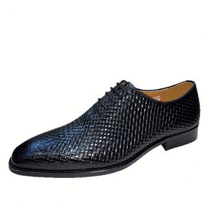 Chaussures habillées élégantes pour hommes en cuir véritable faites à la main, patchwork gaufré, respirantes avec doublure en coton, collection automne - Product Image 5