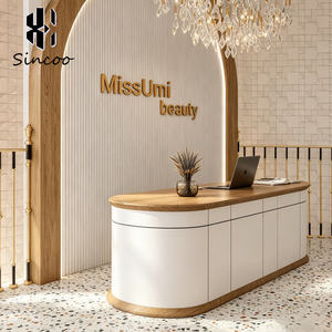 Wholesale Italy Best Selling Curved Luxury Spa Nail Salon Counter Front <b>Table</b> Custom Sizes Modern Beauty Salon Reception Desk - Product Image 3