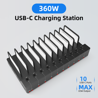 Station de charge USB-C multi-ports certifiée FCC et RoHS, 360 W, 10 ports, pour téléphone, tablette et plus encore