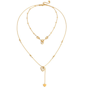 Heart Shaped Double Layer Necklace With Zircon Pendant Stainless Steel Sweater Chain For Women Gift Jewelry Design - Product Image 5