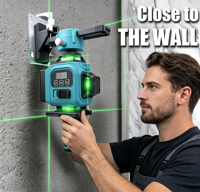 Niveau laser vert 3D 12 lignes 360° °   Niveau laser auto-nivelant avec support mural, laser à lignes croisées 4D pour la construction