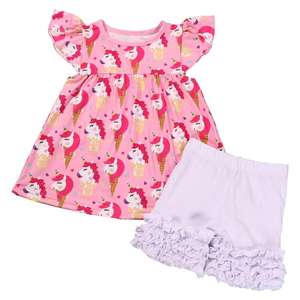 Vêtements pour enfants licorne <span class=keywords><strong>mickey</strong></span> dauphin pastèque mangue ananas imprimé perle robe bébé tenue - Product Image 4