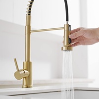 Robinet de cuisine extractible à rotation 360° en acier inoxydable doré brossé, mitigeur monocommande pour cuisine