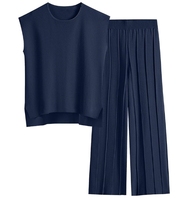 Ensemble décontracté en tricot pour femmes européennes et américaines, veste sans manches en tricot + pantalon large, ensemble deux pièces