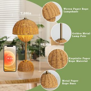 Cổ Điển Handmade Mây Đèn Bàn Thay Đổi Độ Sáng Bàn Ánh Sáng Linh Hoạt Tính Năng Dệt Boho Đầu Giường Đầu Giường Phòng Ngủ Phòng Ngủ Phòng Khách Trang Trí Nội Thất - Product Image 2