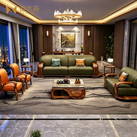 Großflächige Villa Hochwertiges Ebenholz Massivholz Erstklassiges Leder Neuer Chinesischer Stil Multifunktionales Sofa-Set Wohnzimmer