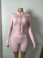 MUYUAN 2026 Set Celana Pendek Dua Potong Motif Leopard Lengan Panjang untuk Wanita dengan Bando, Pakaian Musim Panas Streetwear dari Bahan Spandex Nylon