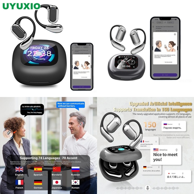 Portable AI Translation Earbuds Multi Language Translating Interactive Smart Screen Seamless Voice Translation Air Conduction