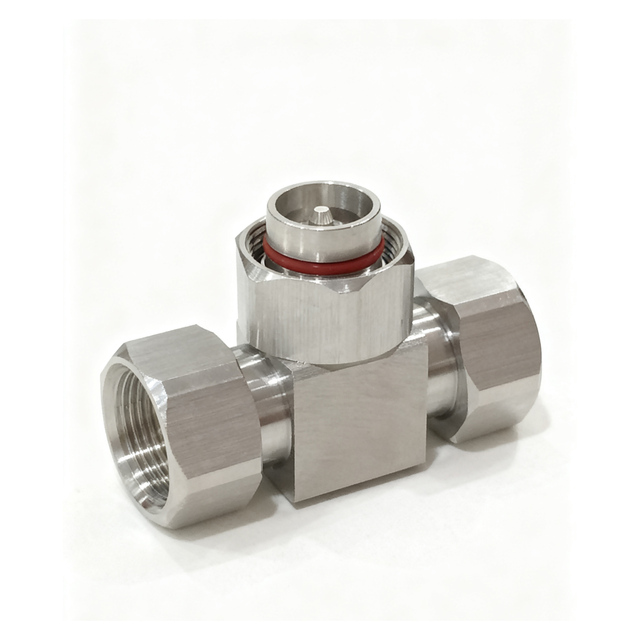 High Frequency 4.3/10 Male to Male to Male RF Connector Mini Din Low Loss Coaxial Adapter Silver Brass ISO9001/CE Certified