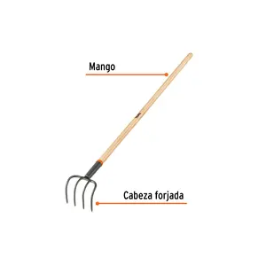 Cultivador forjado BOX 3, 4 dientes, mango de madera de 54 pulgadas, TRUPER - Product Image 2