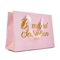 Sacs en papier personnalisés de luxe avec logo, poignées en ruban, sacs cadeaux roses en kraft avec estampage doré pour vêtements, chaussures, chaussettes, fourrures