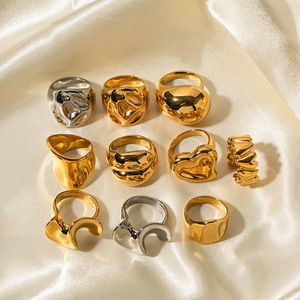 British Style Trendy Tarnish Free Waterproof Fashion Jewelry Women Stainless Steel 18k Gold Plated Open Heart <b>Chunky</b> <b>Ring</b> - Product Image 3