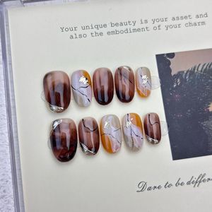 Nuevo Producto Lanzado, <span class=keywords><strong>Uñas</strong></span> Postizas Hechas a Mano Estilo Ojo de Gato Transparente con Mini <span class=keywords><strong>Margaritas</strong></span> Plateadas y Suavemente Doradas, Estilo Francés, para Primavera y Verano - Product Image 5