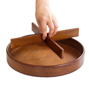 Wooden Round Storage Tray With Compartments Polished Finish Standing Type For <b>Desk</b> Organization - Product Image 4