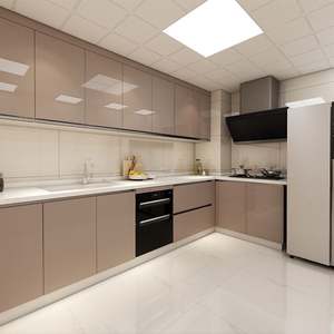 Armoires de cuisine modernes modulaires en forme de L brillantes SANTOPOVA |   Finition laquée personnalisée avec design sans poignée pour projets d'appartements - Product Image 1