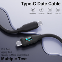 Nuevo Cable de Carga Rápida USB-C a USB-C con Pantalla LED Digital de 60W, Cable de Carga de Silicona con Cobre Puro para Teléfonos Móviles y Computadoras