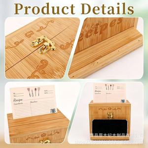 Caja de Almacenamiento de Tarjetas de Recetas de Madera con Soporte para Teléfono, Caja de Exhibición de Alimentos con Tapa Abatible y Cierre, Caja Rectangular de Madera Maciza Tipo Soporte - Product Image 4