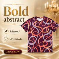 T-shirt pour homme en popeline 3D AOP avec motif, 100% polyester, boucles entrelacées prune, séchage rapide, respirant, col rond, prêt à être expédié