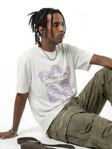 Nueva Llegada: Camiseta de Hombre de Manga Corta con Estampado Floral en Dos Tonos, Estilo Americano, Tejido de Punto 100% Algodón, Corte Ajustado, Secado Rápido - Product Image 1