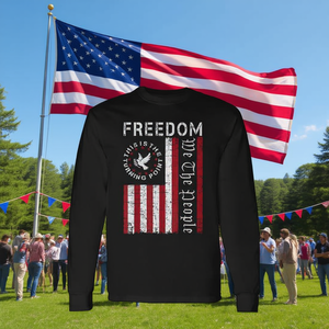 Camiseta de manga larga con bandera de Estados Unidos Freedom, diseño patriótico americano de punto de inflexión - Product Image 3