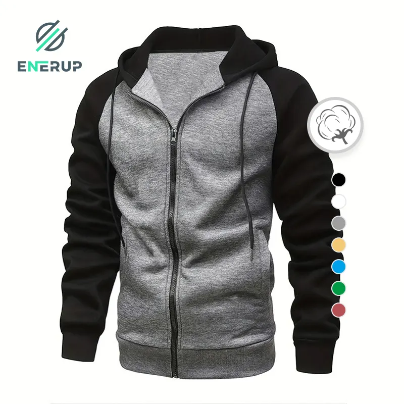 Enerup custom Wholesale mens blank zip up hoodie Polyester / Cotton hoody jacket Men