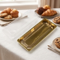 Boîte d'emballage en plastique doré exquis pour biscuits, desserts, sushis, pâtisseries, fournitures de boulangerie avec couvercle transparent, vente en gros
