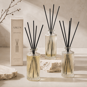 AIKUN Factory Direct Vertical Stripe Transparent Cylindrical Glass Scented Reed Diffuser Aroma Diffuser Fragrance <b>Set</b> - Product Image 2