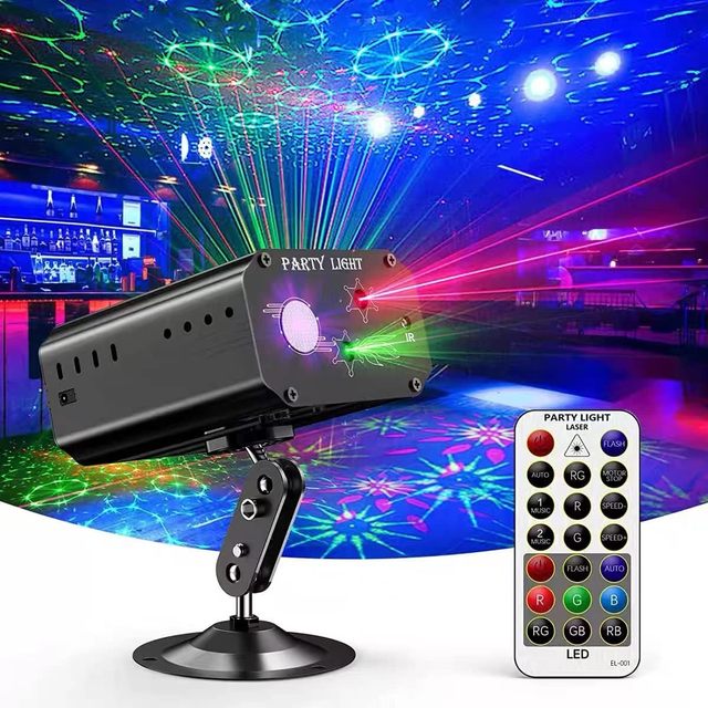 Sound-Activated 16 Patterns RGB LED Laser Projector Lights Warm White IP33 Rated Wedding Night Club Light Show OEM Service