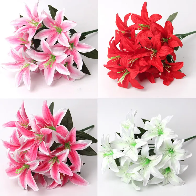 ลิลลี่ประดิษฐ์ดอกไม้ Full Bloom น้ำยางสัมผัสจริงดอกไม้ประดิษฐ์ช่อ 10 หัวงานแต่งงาน PARTY Decor Home