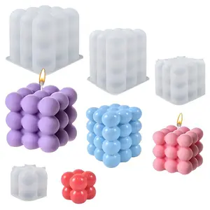 Wholesale Factory Custom DIY 3D Square Rectangle Bubble Ball Silicone Candle Mold for Candle Making