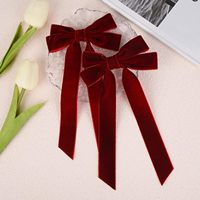 Nœud de cheveux de luxe Gordon Ribbon en velours rouge de 2,5 cm avec impression feuille d'or, avec pinces crocodiles, nœud préfabriqué à longue queue