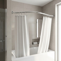 Tringle de Douche Courbe Noire Ajustable et Extensible en Métal Chromé pour Salle de Bain et Hôtel